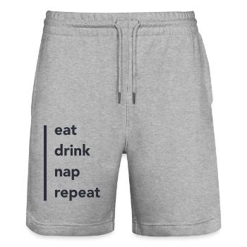 Eat Drink Nap - Stanley/Stella Trainer Unisex Organic Jogging Shorts - heather grey - Front - Nik (191cm) & Marisol (170cm)