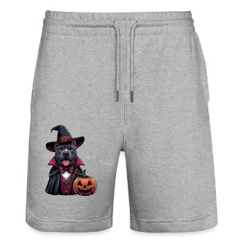 Costumed Pitbull Halloween - Stanley/Stella Trainer Unisex Organic Jogging Shorts - heather grey - Front - Nik (191cm) & Marisol (170cm)