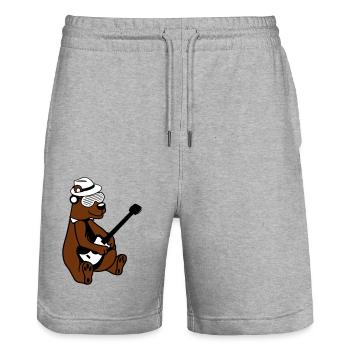 Seated Bear Brown Bear Plays Guitar Guitarist - Stanley/Stella Trainer Unisex Organic Jogging Shorts - heather grey - Front - Nik (191cm) & Marisol (170cm)