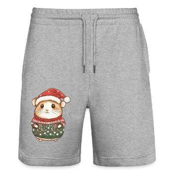 Noël hamster - Short de jogging bio TRAINER Stanley/Stella unisexe - gris chiné - Devant - Nik (191cm) & Marisol (170cm)