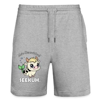 Zodiac sign Taurus Manatee - Stanley/Stella Trainer Unisex Organic Jogging Shorts - heather grey - Front - Nik (191cm) & Marisol (170cm)