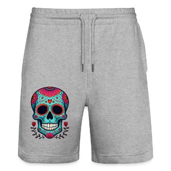Coeur floral Crâne en sucre – Dia de los Muertos Art - Short de jogging bio TRAINER Stanley/Stella unisexe - gris chiné - Devant - Nik (191cm) & Marisol (170cm)