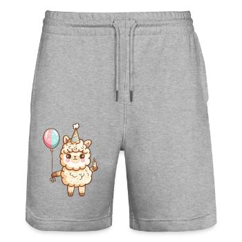 Alpaka Llama Geburtstag Comic Niedlich - Stanley/Stella Unisex Bio Joggingshorts Trainer  - Grau meliert - Vorne - Nik (191cm) & Marisol (170cm)