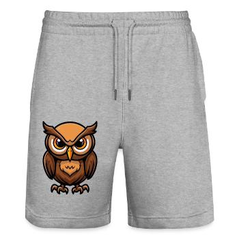 Eule Comic - Stanley/Stella Unisex Bio Joggingshorts Trainer  - Grau meliert - Vorne - Nik (191cm) & Marisol (170cm)