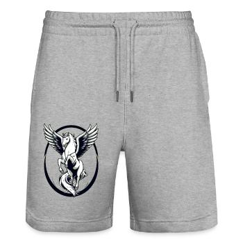 Pégase blanc froid - Short de jogging bio TRAINER Stanley/Stella unisexe - gris chiné - Devant - Nik (191cm) & Marisol (170cm)