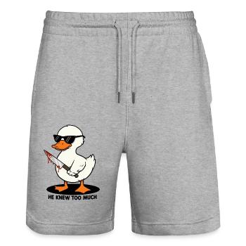Er wusste zu viel - Stanley/Stella Unisex Bio Joggingshorts Trainer  - Grau meliert - Vorne - Nik (191cm) & Marisol (170cm)