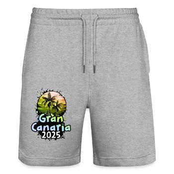 Gran Canaria 2025 Holiday Palm Trees - Stanley/Stella Trainer Unisex Organic Jogging Shorts - heather grey - Front - Nik (191cm) & Marisol (170cm)
