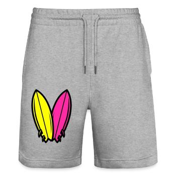 Surfbrett Symbol Surfen - Stanley/Stella Unisex Bio Joggingshorts Trainer  - Grau meliert - Vorne - Nik (191cm) & Marisol (170cm)