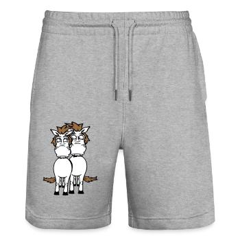 2 Horses Couple Funny Crazy Couple In Love - Stanley/Stella Trainer Unisex Organic Jogging Shorts - heather grey - Front - Nik (191cm) & Marisol (170cm)