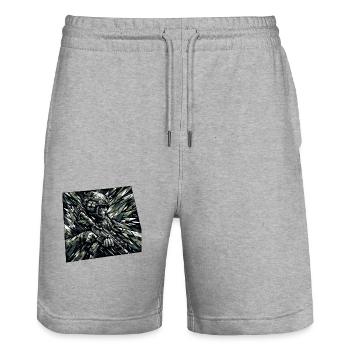 Crystalized Sentinel - Stanley/Stella Trainer Unisex Organic Jogging Shorts - heather grey - Front - Nik (191cm) & Marisol (170cm)