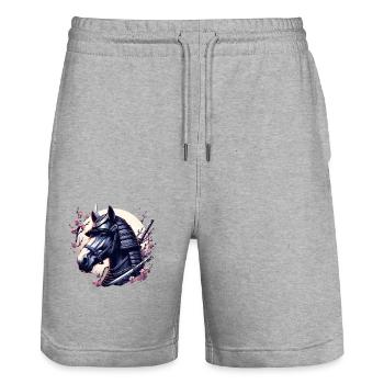 Le cheval samouraï - Short de jogging bio TRAINER Stanley/Stella unisexe - gris chiné - Devant - Nik (191cm) & Marisol (170cm)