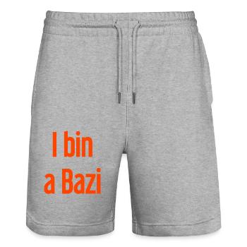 I bin a Bazi – Bayerischer Spruch mit Humor - Stanley/Stella Unisex Bio Joggingshorts Trainer  - Grau meliert - Vorne - Nik (191cm) & Marisol (170cm)