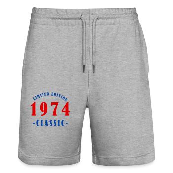 Anniversaire de 1974 - Short de jogging bio TRAINER Stanley/Stella unisexe - gris chiné - Devant - Nik (191cm) & Marisol (170cm)