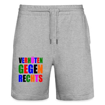 verhüten gegen rechts - Stanley/Stella Unisex Bio Joggingshorts Trainer  - Grau meliert - Vorne - Nik (191cm) & Marisol (170cm)