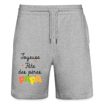 joyeuse fete des père papa cadeau papa - Short de jogging bio TRAINER Stanley/Stella unisexe - gris chiné - Devant - Nik (191cm) & Marisol (170cm)