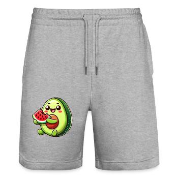Doux Avocat Melon Dessin Animé Fruit Été - Short de jogging bio TRAINER Stanley/Stella unisexe - gris chiné - Devant - Nik (191cm) & Marisol (170cm)