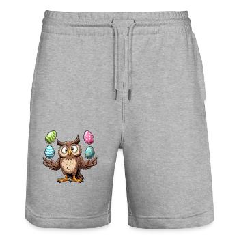 Eule Jongliert Ostereier Osterartist - Stanley/Stella Unisex Bio Joggingshorts Trainer  - Grau meliert - Vorne - Nik (191cm) & Marisol (170cm)