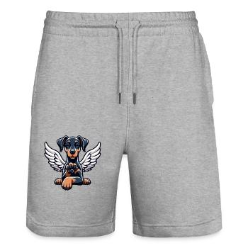 Cute Doberman Angel with Wings Design - Stanley/Stella Trainer Unisex Organic Jogging Shorts - heather grey - Front - Nik (191cm) & Marisol (170cm)