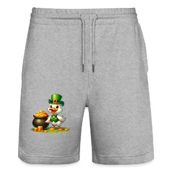 St. Patrick's Day Elephant Green - Stanley/Stella Trainer Unisex Organic Jogging Shorts - heather grey - Front - Nik (191cm) & Marisol (170cm)