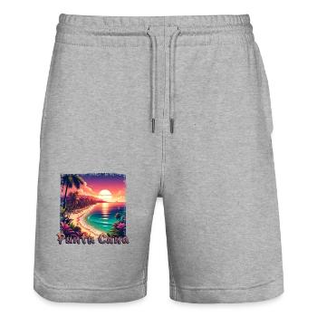 Punta Cana République dominicaine Vacances Coucher de soleil - Short de jogging bio TRAINER Stanley/Stella unisexe - gris chiné - Devant - Nik (191cm) & Marisol (170cm)
