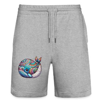 Artistiquement peint baleine éclosion de l’œuf de Pâques - Short de jogging bio TRAINER Stanley/Stella unisexe - gris chiné - Devant - Nik (191cm) & Marisol (170cm)