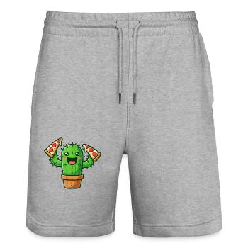 Kaktus Kawaii Pizza Süßer Pizzaliebhaber - Stanley/Stella Unisex Bio Joggingshorts Trainer  - Grau meliert - Vorne - Nik (191cm) & Marisol (170cm)