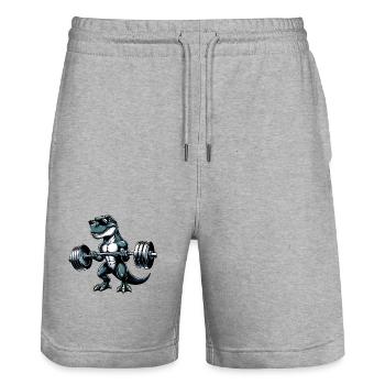 Cool Dino T-Rex Workout Dumbbell Workout Design - Stanley/Stella Trainer Unisex Organic Jogging Shorts - heather grey - Front - Nik (191cm) & Marisol (170cm)