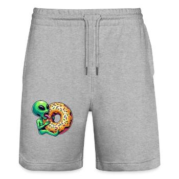 Außerirdischer UFO Donut Bäcker Gebäck lustig - Stanley/Stella Unisex Bio Joggingshorts Trainer  - Grau meliert - Vorne - Nik (191cm) & Marisol (170cm)