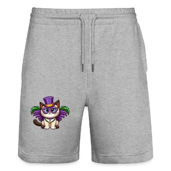 Comic Siamese Cat Mardi Gras Cute - Stanley/Stella Trainer Unisex Organic Jogging Shorts - heather grey - Front - Nik (191cm) & Marisol (170cm)