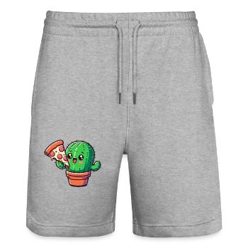 Niedlicher Kaktus Pizza Comic - Stanley/Stella Unisex Bio Joggingshorts Trainer  - Grau meliert - Vorne - Nik (191cm) & Marisol (170cm)
