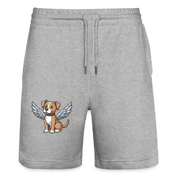 Dog Pitbull Angel Wings Cute Cartoon - Stanley/Stella Trainer Unisex Organic Jogging Shorts - heather grey - Front - Nik (191cm) & Marisol (170cm)