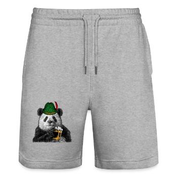 Panda mit Bier / Lustig, Humor - Stanley/Stella Unisex Bio Joggingshorts Trainer  - Grau meliert - Vorne - Nik (191cm) & Marisol (170cm)