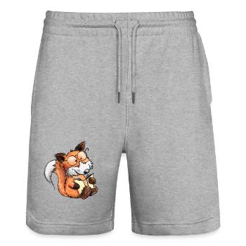 Sly Books Fox I Read I Comic Animals - Stanley/Stella Trainer Unisex Organic Jogging Shorts - heather grey - Front - Nik (191cm) & Marisol (170cm)