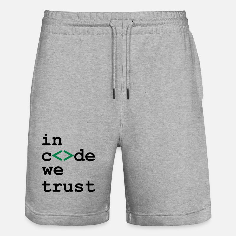 [ In code we trust ] - Stanley/Stella Trainer Unisex Organic Jogging Shorts - heather grey