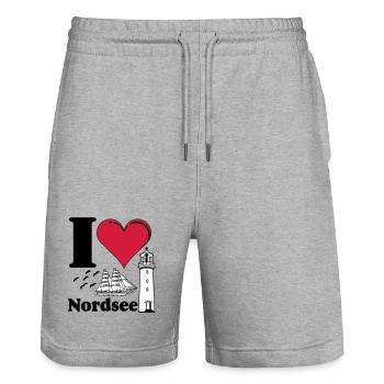 Nordsee Shirt , Fun Shirt , Küste , I love ...(25) - Stanley/Stella Unisex Bio Joggingshorts Trainer  - Grau meliert - Vorne - Nik (191cm) & Marisol (170cm)