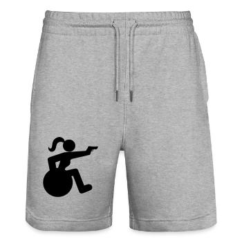 Schießendes Rollstuhlmädchen. Rollstuhlsportlerin * - Stanley/Stella Unisex Bio Joggingshorts Trainer  - Grau meliert - Vorne - Nik (191cm) & Marisol (170cm)