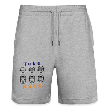 Vacuum Tube Nerd - Stanley/Stella Trainer Unisex Organic Jogging Shorts - heather grey - Front - Nik (191cm) & Marisol (170cm)