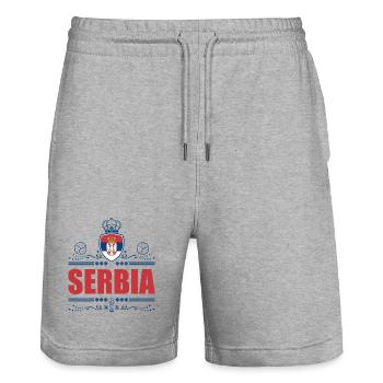 SERBIE - Short de jogging bio TRAINER Stanley/Stella unisexe - gris chiné - Devant - Nik (191cm) & Marisol (170cm)