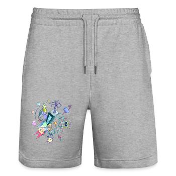 Fantaisie - Monde pour enfants - Short de jogging bio TRAINER Stanley/Stella unisexe - gris chiné - Devant - Nik (191cm) & Marisol (170cm)