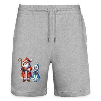 Ded Moroz Snegurotschka russischer Weihnachtsmann - Stanley/Stella Unisex Bio Joggingshorts Trainer  - Grau meliert - Vorne - Nik (191cm) & Marisol (170cm)