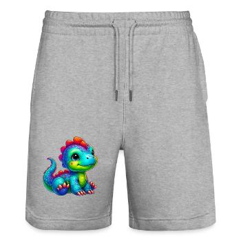 Dinosaure - Short de jogging bio TRAINER Stanley/Stella unisexe - gris chiné - Devant - Nik (191cm) & Marisol (170cm)