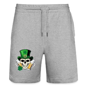 Crâne San Patrick Day - Short de jogging bio TRAINER Stanley/Stella unisexe - gris chiné - Devant - Nik (191cm) & Marisol (170cm)
