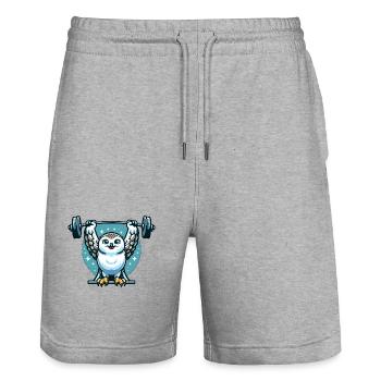 Owl as a Weightlifter: Barbell Workout - Stanley/Stella Trainer Unisex Organic Jogging Shorts - heather grey - Front - Nik (191cm) & Marisol (170cm)