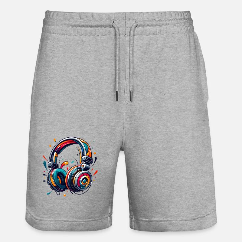 Kopfhörer im dynamischem, abstraktem Kunststil - Stanley/Stella Unisex Bio Joggingshorts Trainer  - Grau meliert