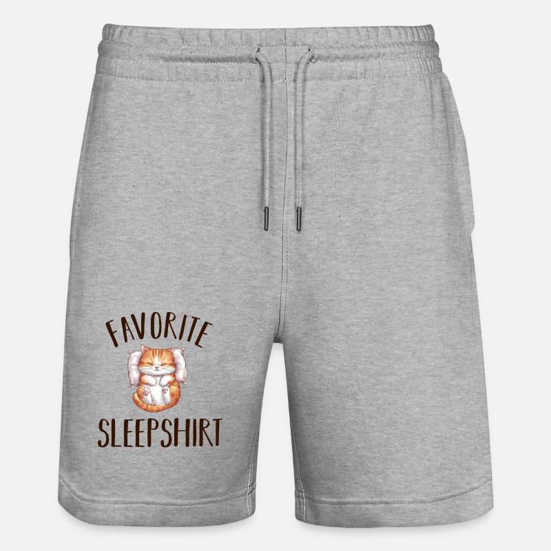 Schlafende Katze Pyjama - Stanley/Stella Unisex Bio Joggingshorts Trainer - Grau meliert