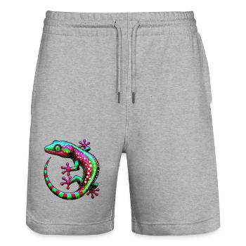 Gecko - Short de jogging bio TRAINER Stanley/Stella unisexe - gris chiné - Devant - Nik (191cm) & Marisol (170cm)