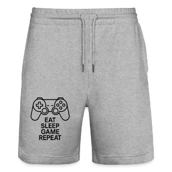 Coffee is my Mana – Caffeine Gamer T-Shirt - Stanley/Stella Trainer Unisex Organic Jogging Shorts - heather grey - Front - Nik (191cm) & Marisol (170cm)