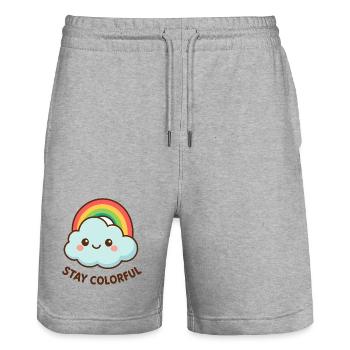 Cute cloud rainbow graphic - Stanley/Stella Trainer Unisex Organic Jogging Shorts - heather grey - Front - Nik (191cm) & Marisol (170cm)
