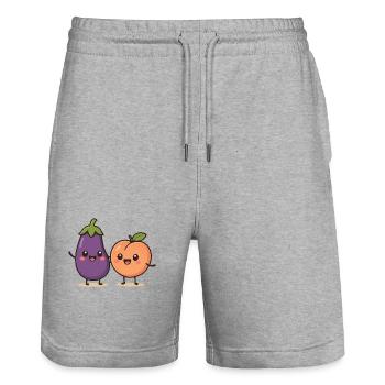Illustration mignonne d’aubergine et de pêche - Short de jogging bio TRAINER Stanley/Stella unisexe - gris chiné - Devant - Nik (191cm) & Marisol (170cm)