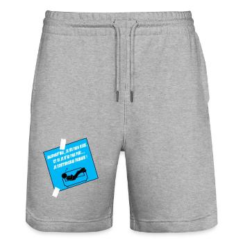 Humorist Quote on Blue Sofa - Stanley/Stella Trainer Unisex Organic Jogging Shorts - heather grey - Front - Nik (191cm) & Marisol (170cm)